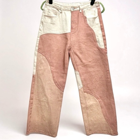 Cider Pink and Cream Colorblock Straight Leg Jeans - Picture 2 of 3